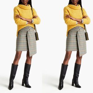 BA&SH Grena Mini Skirt Houndstooth Plaid Multicolor Wrap Style High Low Front